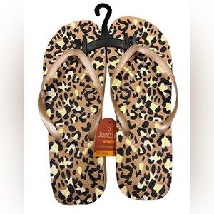 New Women's Juncture "Cheetah" Rubber Flip-Flops - Brown/Black, Size M 7/8